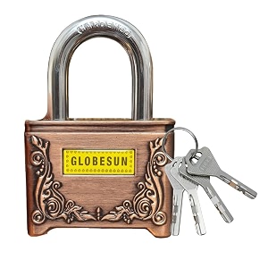 vintage copper bronze 40mm padlock  ornate vintage decorative lock with hardened steel shackle  antique design safety lock with 4 keys for home 1 pcs