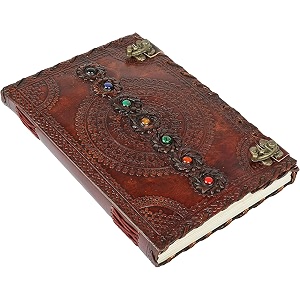 vintage fashion handmade leather paper journal diary with lock for writing notes gifts and memories girl boy men women 7 x 10 inch  7 stone 
