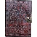 Vintage Fashion Leather Diary Handmade Paper Notebook Journal For Writing Notes Gifts And Memories Girl Boy Men Women Embossed With Metal Lock (7 X 5 Inches (Tree)),200 Pages