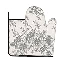 Vintage Floral Oven Mitts and Pot Holders Sets - Grey Floral Kitchen Mitts Potholders 2 Pack Heat Resistant Farmhouse Flower Oven Gloves Hot Pads for Kitchen Baking Grilling Party