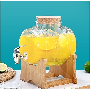 vintage glass beverage dispenser with bamboo stand with crock lid large drink container with spigot 3 litre capacity ideal for cold drinks iced tea lemonade dk - 6
