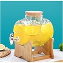 Vintage Glass Beverage Dispenser with Bamboo Stand with Crock Lid, Large Drink Container with Spigot, 3 Litre Capacity, Ideal for Cold Drinks, Iced Tea, Lemonade (DK - 6)