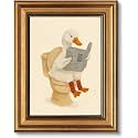 Vintage Gold Framed Duck Bathroom Wall Art Funny Duck Reading on Toilet Painting Picture Wall Decor Kids Bathroom Poster Beige Cute Animal Poster Print Artwork for Bathroom Home Decoration
