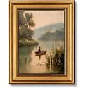 Vintage Gold Framed Fishing and Hunting Wall Art, Classic River Boat Canvas Painting, Serene Outdoor Scenery Fishing Landscape Decor, Suitable for Living Room, Foyer, Study, 12x16 Inch