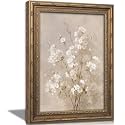 Vintage Gold Framed Floral Canvas Wall Art, Soft White Blossom Botanical Oil Painting Print, Retro Neutral Floral Wall Decor, Rustic Farmhouse Poster Artwork for Living Room Bedroom Bathroom, 9x11in