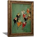 Vintage Gold Framed Horse Racing Wall Art, Retro Equestrian Oil Painting Canvas Prints, Colorful Race Horses and Jockeys Wall Decor, Modern Equestrian Print Artwork for Living Room Bedroom Office Home Decor, 16x24in