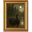 Vintage Gold Framed Moonlit Black Swan Lake Wall Art Romantic Dark Gothic Nature Painting Picture Wall Decor Moody Gothic Poster Print Artwork for Living Room Bedroom Offices Home Decoration