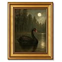 Vintage Gold Framed Moonlit Black Swan Lake Wall Art Romantic Dark Gothic Nature Painting Picture Wall Decor Moody Gothic Poster Print Artwork for Living Room Bedroom Offices Home Decoration