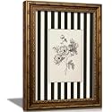 Vintage Gold Framed Stripes Flower Wall Art, Black White Striped Floral Sketch Canvas Prints, Retro Sketch Plant Wall Decor, Rustic Farmhouse Poster Artwork for Living Room Kitchen Bedroom Dining Room, 12x16in