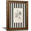 Vintage Gold Framed Stripes Flower Wall Art, Black White Striped Floral Sketch Canvas Prints, Retro Sketch Plant Wall Decor, Rustic Farmhouse Poster Artwork for Living Room Kitchen Bedroom Dining Room, 16x24in
