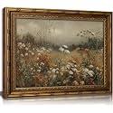 Vintage Gold Framed Wildflower Meadow Wall Art, Dark Academia Moody Floral Painting Canvas Prints, Rustic Nature Botanical Floral Wall Decor, Cottagecore Neutral Landscape Poster Artwork for Bedroom Living Room,9x11in