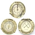 Vintage Handmade Roman Brass Weather Station Set - Quartz Clock, Hygrometer &amp; Barometer for Home, Auto, Yacht Marine Decor (3 pcs in 1set)