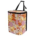 Vintage Hippie Floral Print Car Trash Can with Lid Car Accessories for Men Women Trash Bin Hanging Back of Seat Collapsible Leak Proof Multipurpose Vehicle Garbage Can