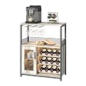 Vintage Industrial Wine Bar Cabinet with Adjustable Wine Racks and Glass Holders, Mesh Door Sideboard Storage Cabinet for Living Room, Kitchen, Dining Room, Compact Design, Easy Assembly,Gray