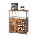 Vintage Industrial Wine Bar Cabinet with Adjustable Wine Racks and Glass Holders, Mesh Door Sideboard Storage Cabinet for Living Room, Kitchen, Dining Room, Compact Design, Easy Assembly,Retro Color