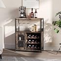 Vintage Industrial Wine Bar Cabinet with Adjustable Wine Racks and Glass Holders, Mesh Door Sideboard Storage Cabinet for Living Room, Kitchen, Dining Room, Compact Design, Easy Assembly,Burnt Color