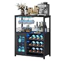 Vintage Industrial Wine Bar Cabinet with Adjustable Wine Racks and Glass Holders, Mesh Door Sideboard Storage Cabinet for Living Room, Kitchen, Dining Room, Compact Design, Black with Light