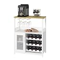 Vintage Industrial Wine Bar Cabinet with Adjustable Wine Racks and Glass Holders, Mesh Door Sideboard Storage Cabinet for Living Room, Kitchen, Dining Room, Compact Design, Easy Assembly,White