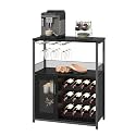 Vintage Industrial Wine Bar Cabinet with Adjustable Wine Racks and Glass Holders, Mesh Door Sideboard Storage Cabinet for Living Room, Kitchen, Dining Room, Compact Design, Easy Assembly,Black