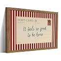 Vintage Inspirational Postcard Wall Art, It Feels So Good To Be Home Canvas Wall Decor Painting, Red Striped Quotes Artwork Print Picture for Living Room Bedroom 12x16 Inch Wood Framed