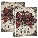 Vintage Merry Christmas Bow Buffalo Plaid 3 Ring Binder with 2 Interior Pockets