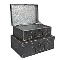 Vintage Metal Storage Trunks - Set of 2, Antique Decorative Storage Chests with Lids, Decorative Suitcase Boxes, Vintage Suitcases for Keepsakes and Home Decor, Black