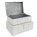Vintage Metal Storage Trunks - Set of 2, Antique Decorative Storage Chests with Lids, Decorative Suitcase Boxes, Vintage Suitcases for Keepsakes and Home Decor, White