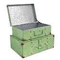 Vintage Metal Storage Trunks - Set of 2, Antique Decorative Storage Chests with Lids, Decorative Suitcase Boxes, Vintage Suitcases for Keepsakes and Home Decor, Green