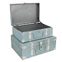 Vintage Metal Storage Trunks - Set of 2, Antique Decorative Storage Chests with Lids, Decorative Suitcase Boxes, Vintage Suitcases for Keepsakes and Home Decor, Blue
