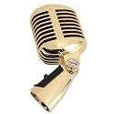 Vintage Microphone - Retro Dynamic Vocal Microphone with Cardioid Design - Durable Zinc Alloy, Adjustable Rack Perfect for KTV, Stage, and Studio Use (Gold)
