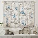Vintage Nautical Coastal Kitchen Curtains Sailboat Compass Small Short Cafe Window Curtains Ocean Beach Seashell Starfish Bathroom Drapes Treatment Tier Curtains 2 Panels (27.5x39 Inch)