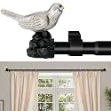 Vintage Pewter Curtain Rod 36 to 144 Inches Curtain Rods for Windows Adjustable Heavy Duty Drapery Rod with Bird Finials for Living Room Bedroom