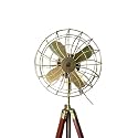 Vintage Style Brass Standing Fan with Wooden Tripod Base, Retro Industrial Design, Decorative Floor Fan for Home, Office
