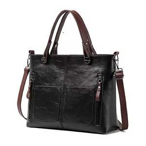vintage style leather handbag double front pocket tote shoulder bag with adjustable strap trendy simple satchel handbag for vacation commuting work brown