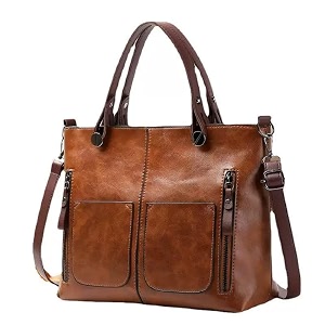 vintage style leather handbag double front pocket tote shoulder bag with adjustable strap trendy simple satchel handbag for vacation commuting work brown