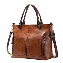 Vintage Style Leather Handbag, Double Front Pocket Tote, Shoulder Bag with Adjustable Strap, Trendy Simple Satchel Handbag for Vacation Commuting Work Brown