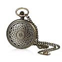 Vintage Tree of Life Hollow Bronze Pocket Watch Quartz Arabic Markers Carved Men and Women Watches with Necklace Chain Pendant