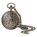 Vintage Tree of Life Hollow Bronze Pocket Watch Quartz Arabic Markers Carved Men and Women Watches with Necklace Chain Pendant