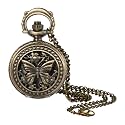 Vintage Tree of Life Hollow Bronze Pocket Watch Quartz Arabic Markers Carved Men and Women Watches with Necklace Chain Pendant