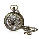 Vintage Tree of Life Hollow Bronze Pocket Watch Quartz Arabic Markers Carved Men and Women Watches with Necklace Chain Pendant