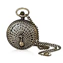 Vintage Tree of Life Hollow Bronze Pocket Watch Quartz Arabic Markers Carved Men and Women Watches with Necklace Chain Pendant