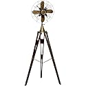 Vintage Tripod Floor Fan Lamp, Aluminum Metal Standing Light with Adjustable Height, Bronze, Industrial Style