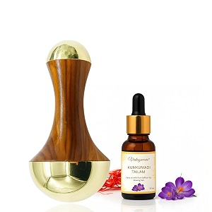 vintageware kansa wand massager amp kumkumadi tailam combo  ayurvedic face amp foot massage tool  15ml glow oil for detox relaxation amp radiant skin 4 inch 15ml oil