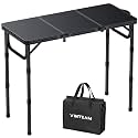 VINTEAM Tri-Folding Camping Table with 3 Adjustable Heights, Lightweight Portable Outdoor Picnic BBQ Table, Black Aluminum Folding Grill Table for Camping, RV, Beach, Fishing & Backyard