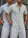 VINTHON Men Striped Casual Blue Green Shirt