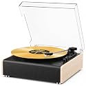 Vinyl Record Player Bluetooth Wireless Turntable with Built-in Speakers and 3 Speed Belt-Driven Vintage Phonograph Record Player with Magnetic Cartridge, RCA Out, Aux in, Headphone Jack (White)