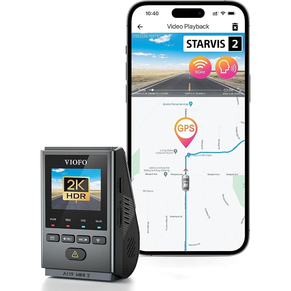 VIOFO A119 Mini 2 Dashcam Frontale 2.7K – 2K 60fps, HDR, STARVIS 2, Controllo Vocale, Wi-Fi 5GHz, GPS Integrato, 1.5'' LCD