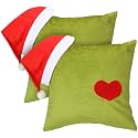 VioraWhite 2 Pcs 18 X18 Inch Christmas Decorative Throw Pillow Cover Christmas Lime Green Plush Pillow Covers Xmas Santa Hat Green Cushion Pillowcases for Couch Winter Holiday Decorations