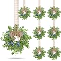 VioraWhite 8 Pcs Mini Wreaths Artificial Blue Berry with Burlap Bow Decor