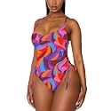 Viottiset Women's Ruched High Cut One Piece Swimsuit Tummy Control Bathing Suit Monokini